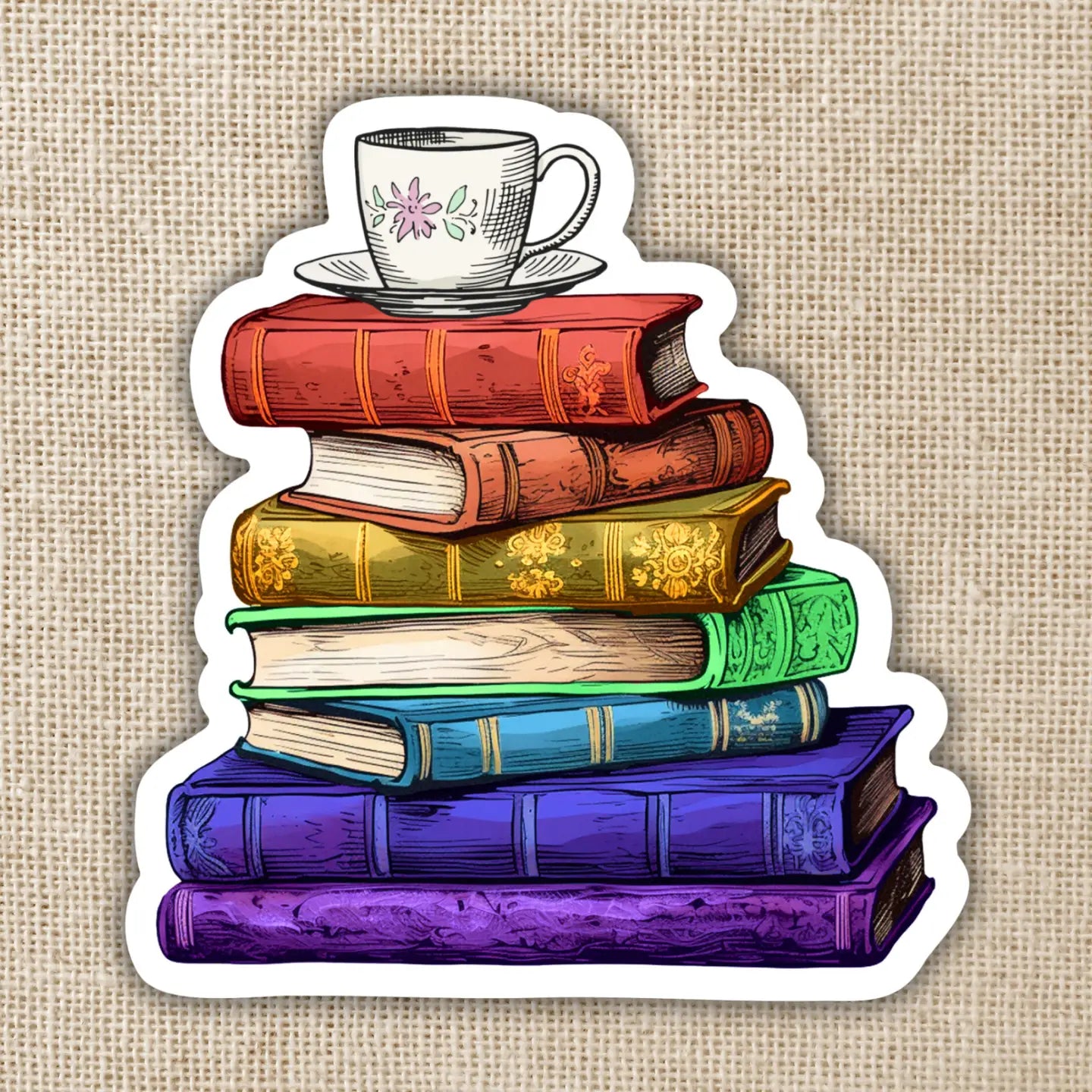 "Vintage Rainbow Bookstack" Sticker | Kingdom of Threads
